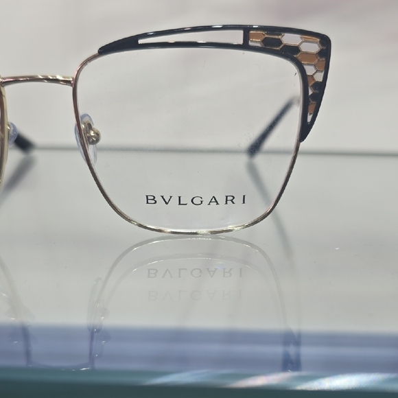 Bulgari Women's Black and Gold Cat-Eye Glasses - Picture 2 of 5